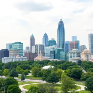 The skyline of Atlanta featuring architectural landmarks