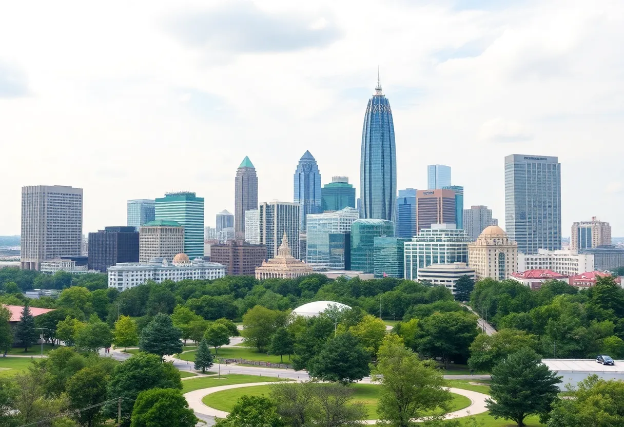 The skyline of Atlanta featuring architectural landmarks