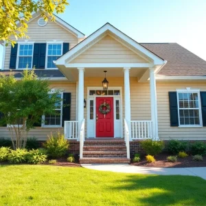A charming residential home in Raleigh NC with a landscaped garden.