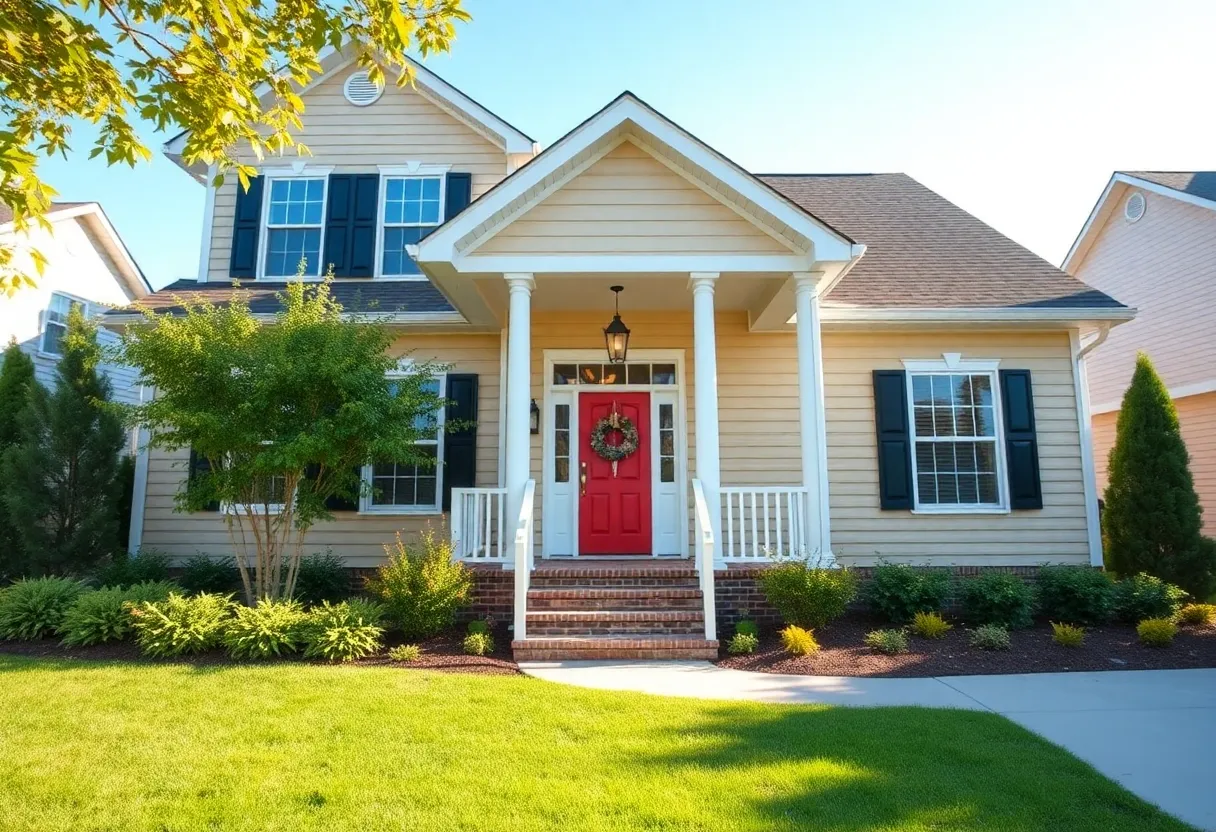 A charming residential home in Raleigh NC with a landscaped garden.