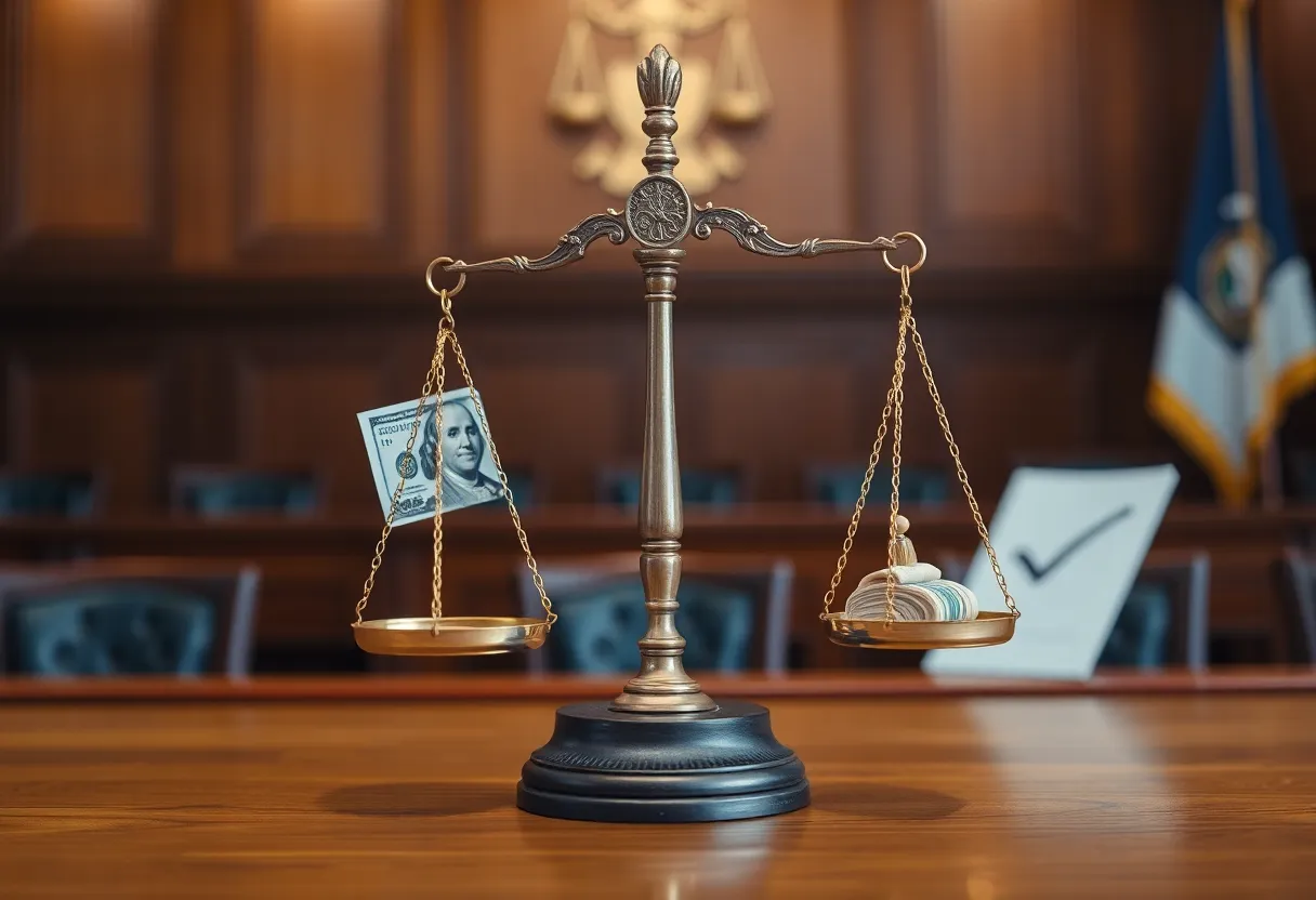 Courtroom scene related to COVID-19 relief fraud case