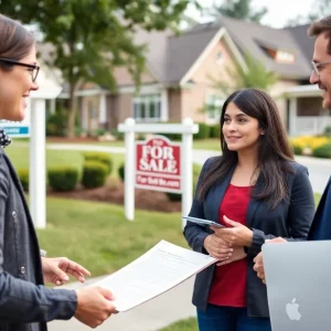 A real estate agent guiding clients through the home buying process in Raleigh, NC.