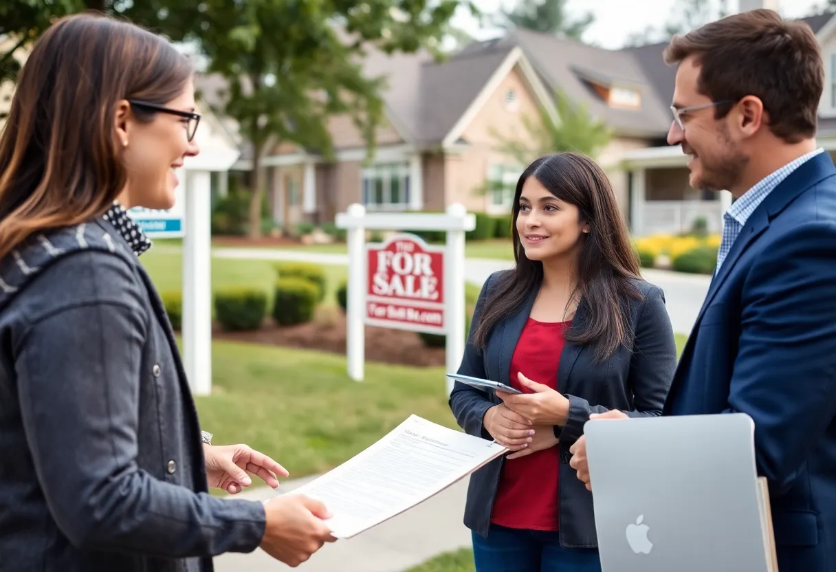 A real estate agent guiding clients through the home buying process in Raleigh, NC.