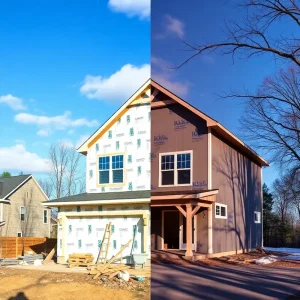 Construction site in Raleigh NC showing seasonal changes