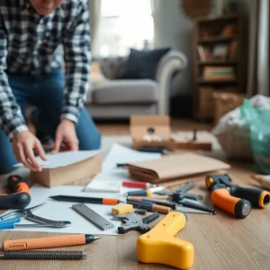 Planning a home repair project with tools and materials.