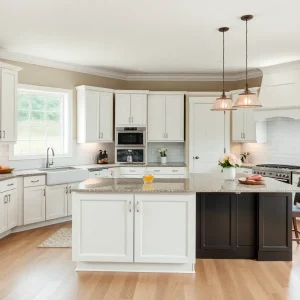Different kitchen layouts including U-shaped and island designs.