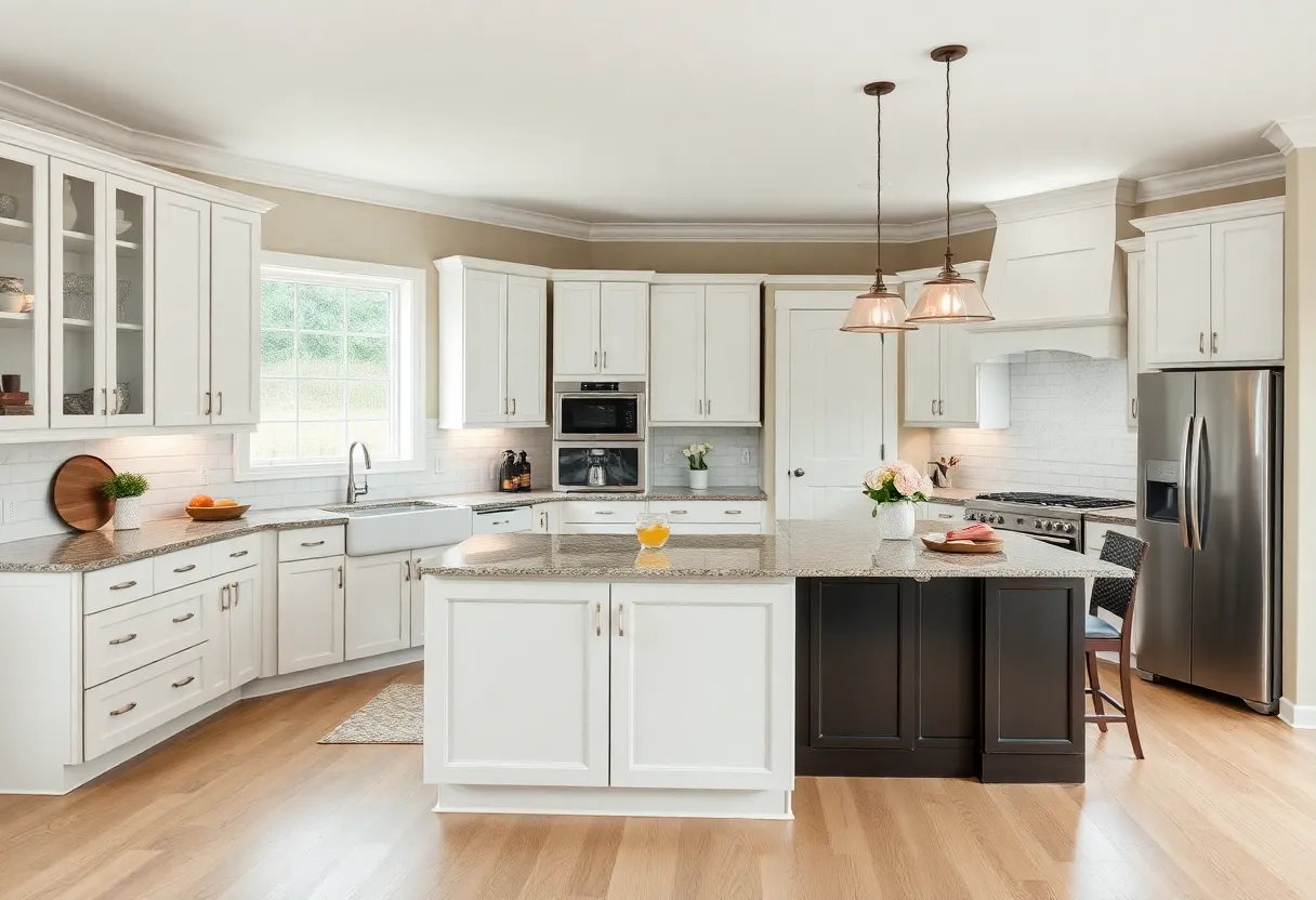 Different kitchen layouts including U-shaped and island designs.