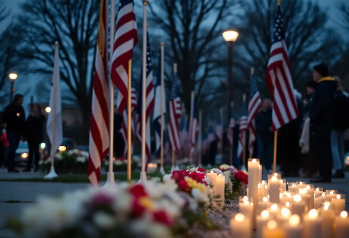 Flowers and candles at memorial site for Midtown Manhattan shooting victims