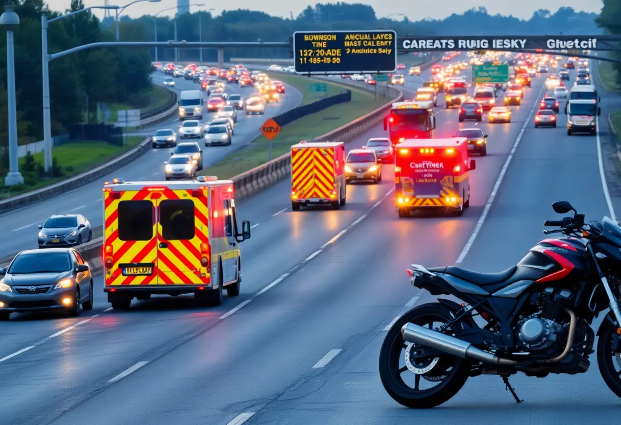 Motorcycle crash scene on I-40 East