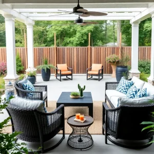 Outdoor living space with patio and greenery