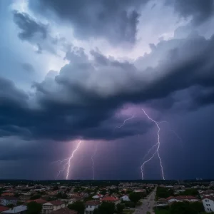 Dark storm clouds and lightning over central North Carolina