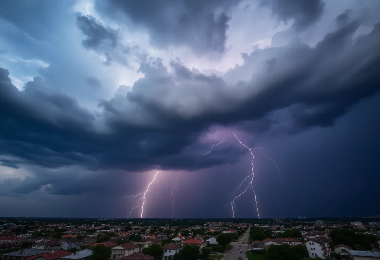 Dark storm clouds and lightning over central North Carolina