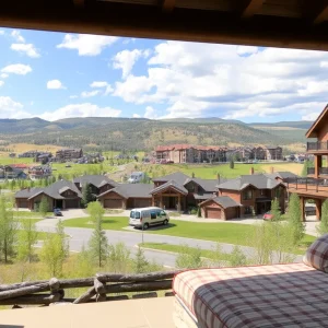 Aerial view of Steamboat Springs highlighting various real estate properties.