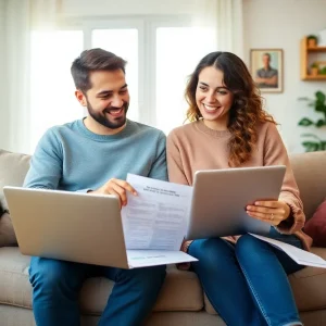 Young couple discussing mortgage options at home