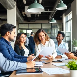 Agents collaborating in a modern real estate office