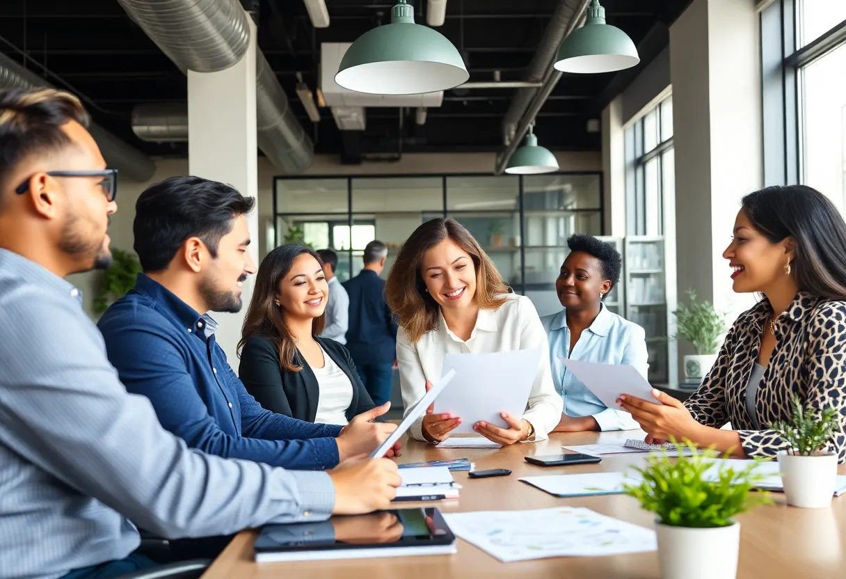 Agents collaborating in a modern real estate office