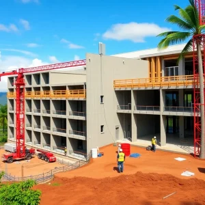 Construction workers at Maui Memorial Medical Center site
