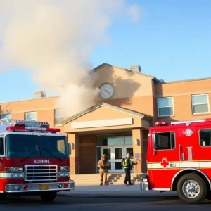 Firefighters responding to a fire at St. Benedict School