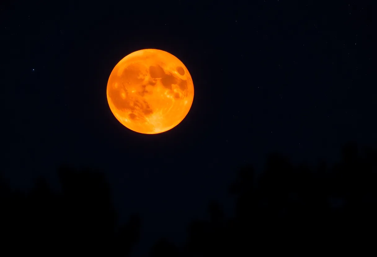 Blood Moon lunar eclipse with a starry background