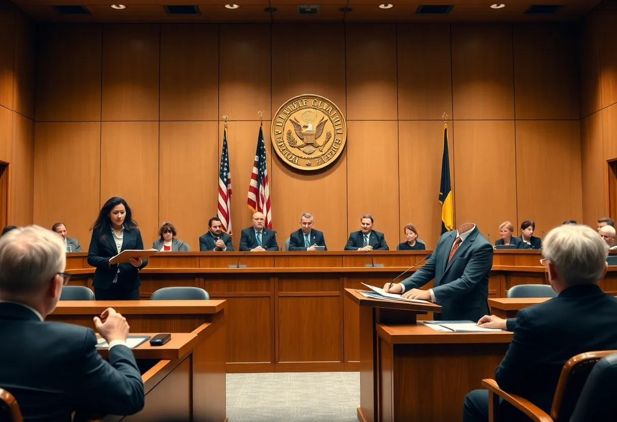Courtroom scene of Carrboro lawsuit against Duke Energy over climate deception.
