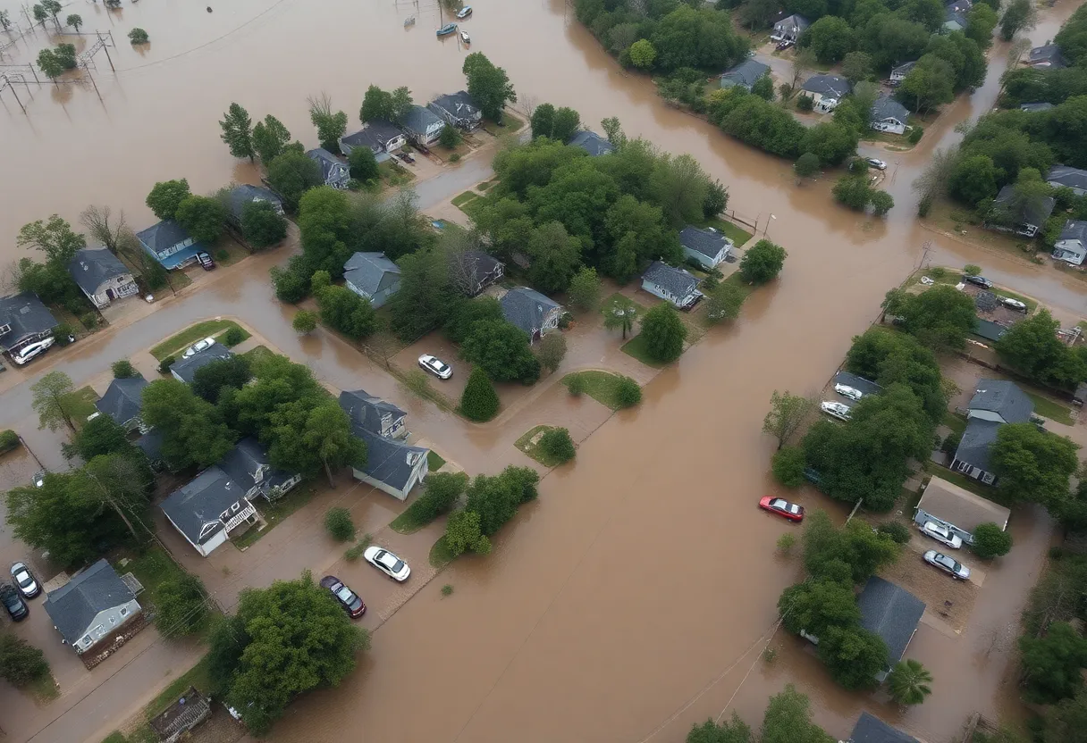 Flooded areas in central North Carolina following Tropical Depression Chantal