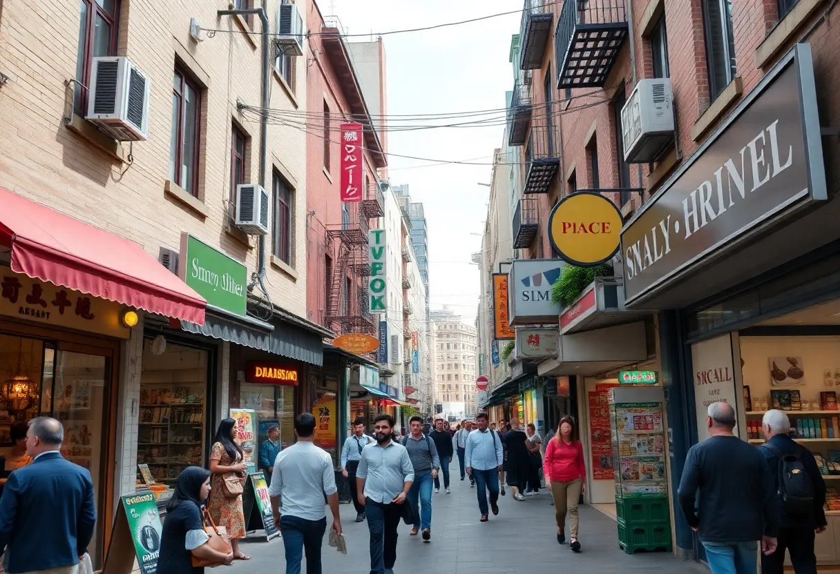 A busy shopping area in Charlotte with various small businesses.