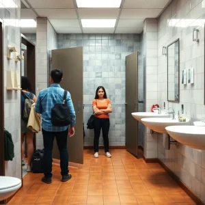 Restroom stall highlighting privacy concerns