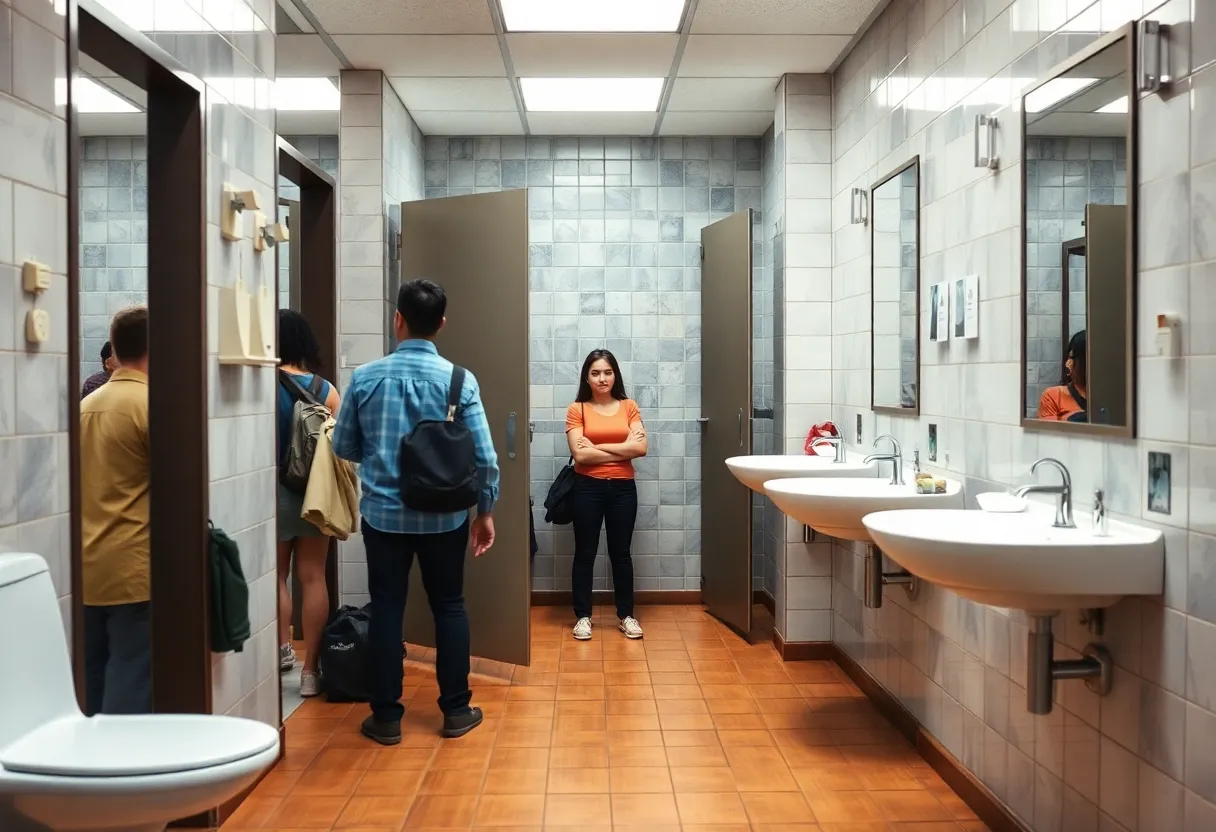 Restroom stall highlighting privacy concerns