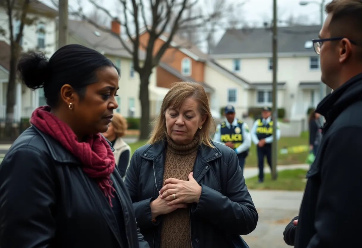 Community members gathering in a public area after a shooting incident.