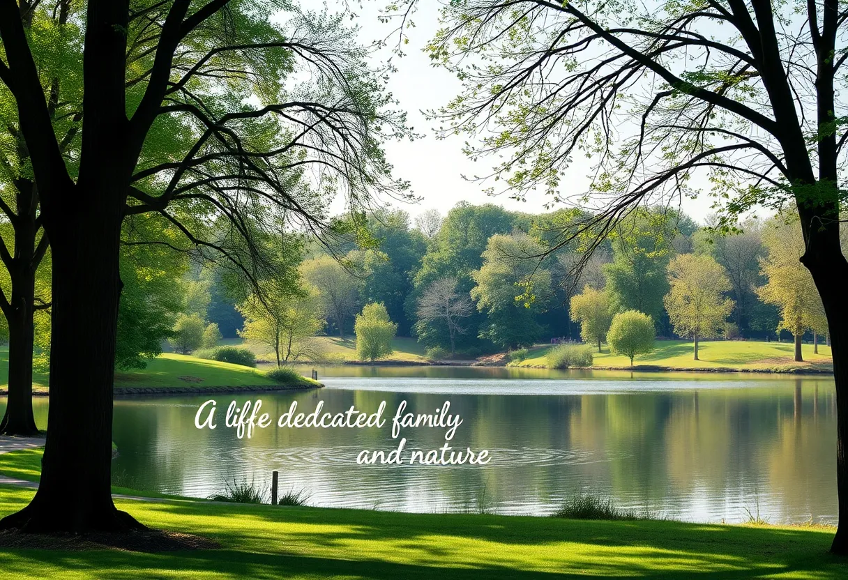 A tranquil park symbolizing a legacy of service and faith.