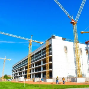 Construction site of Genentech biotechnology facility in Holly Springs