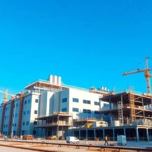 Construction of Genentech's biotech facility in Holly Springs, NC.