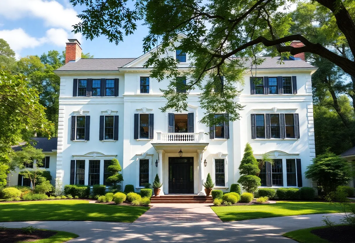 Exterior view of a Georgian Revival home in Raleigh, North Carolina