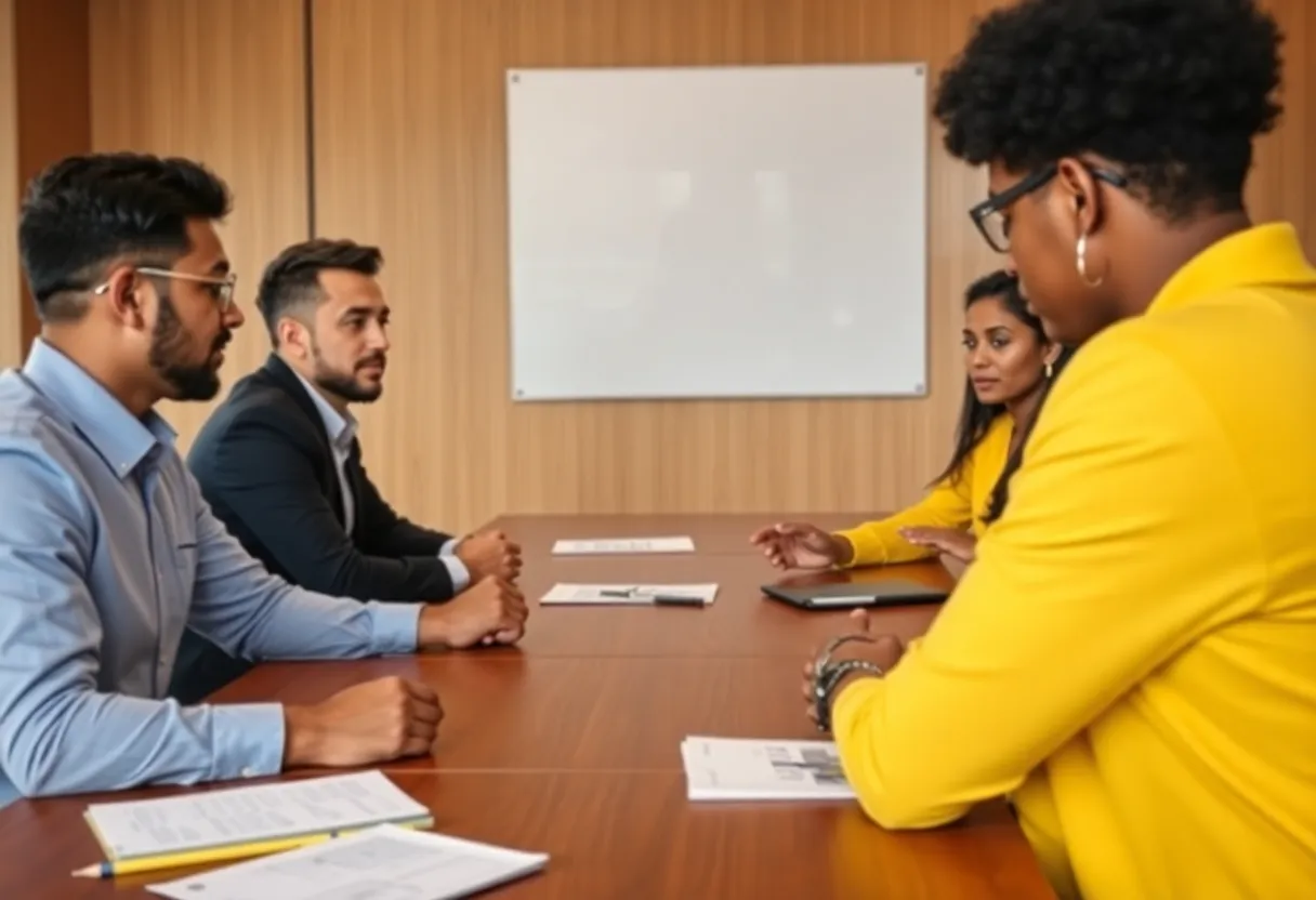 Meeting of professionals discussing the implications of H-1B visa fee increase.