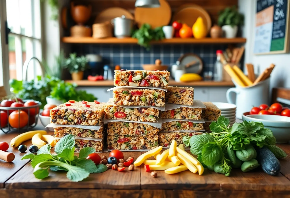 Variety of healthy snack bars made with whole ingredients on display