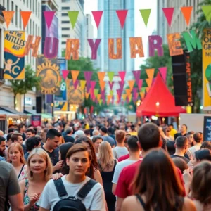 Crowd enjoying live performances at the Hopscotch Music Festival in Raleigh.