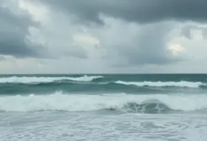 Coastal view during Hurricane Humberto with rough surf