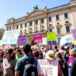 Protesters rallying for workers' rights in North Carolina