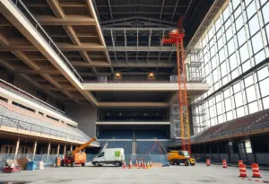 Construction site of the Lenovo Center renovation in Raleigh.