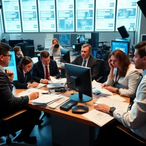 Journalists collaborating in a newsroom environment