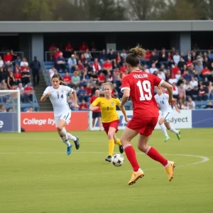 Players from NC State in action during a soccer match at Dail Soccer Stadium.