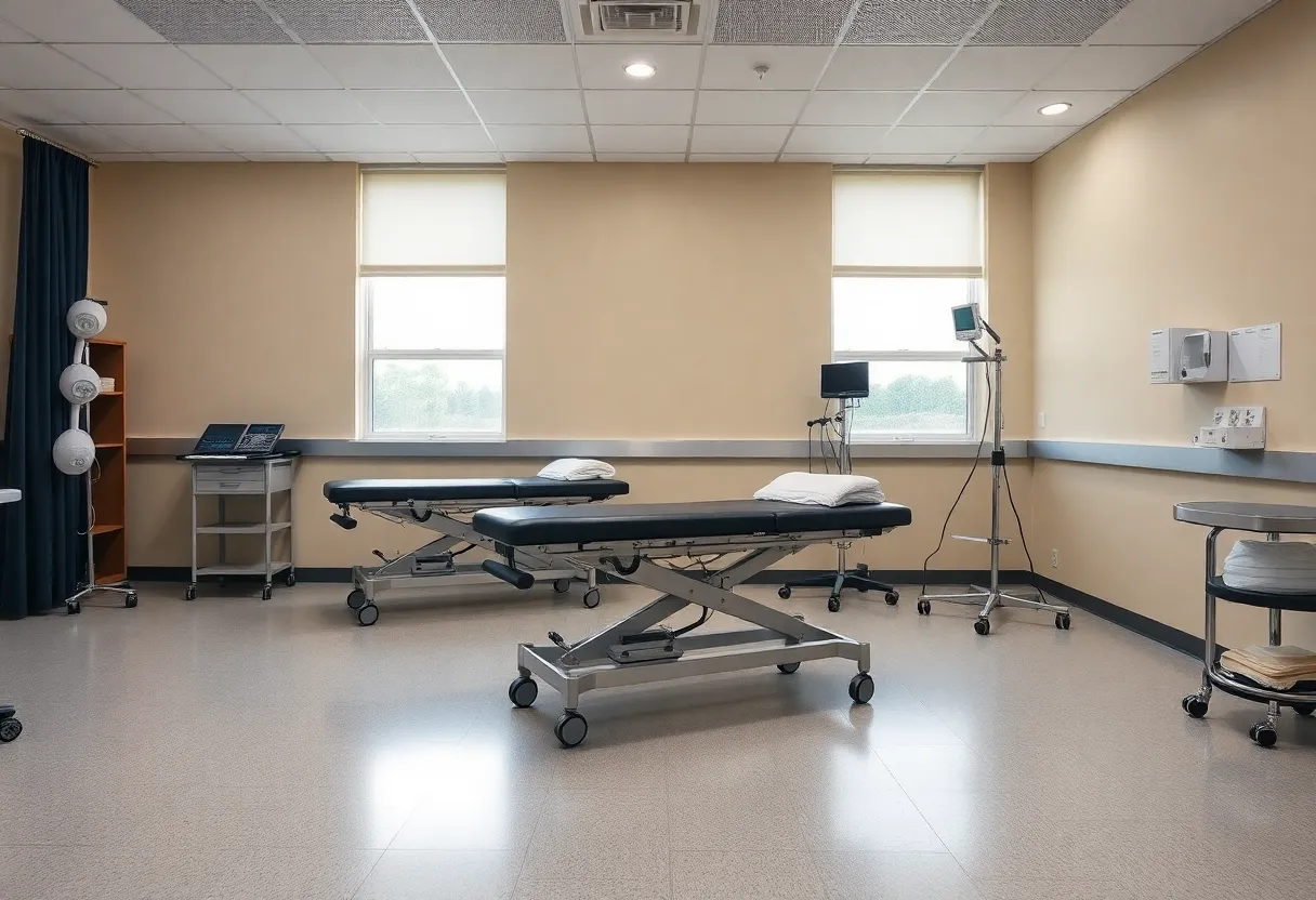 Interior view of a sports medicine facility emphasizing treatment spaces.