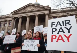 Public employees rallying outside the North Carolina legislative building