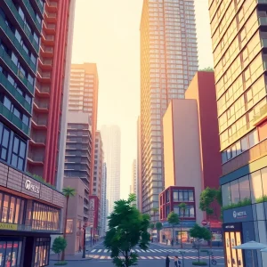 Concept illustration of North Hills high-rise developments with mixed-use spaces.