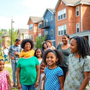 Community members in front of new affordable housing in Raleigh