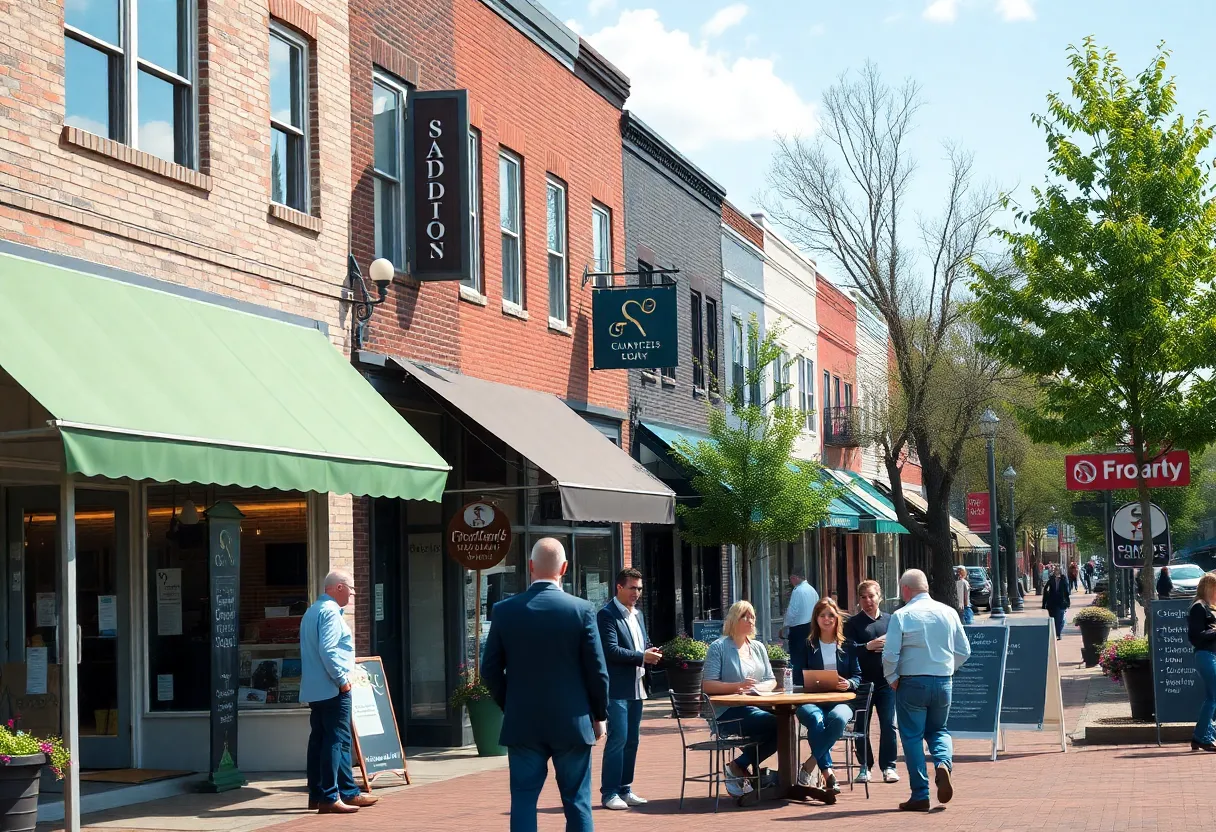 Vibrant small business district in Raleigh with optimistic owners