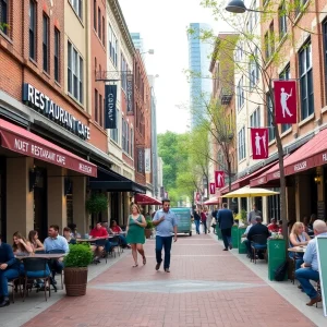 Street scene in Raleigh featuring new restaurants and outdoor cafes