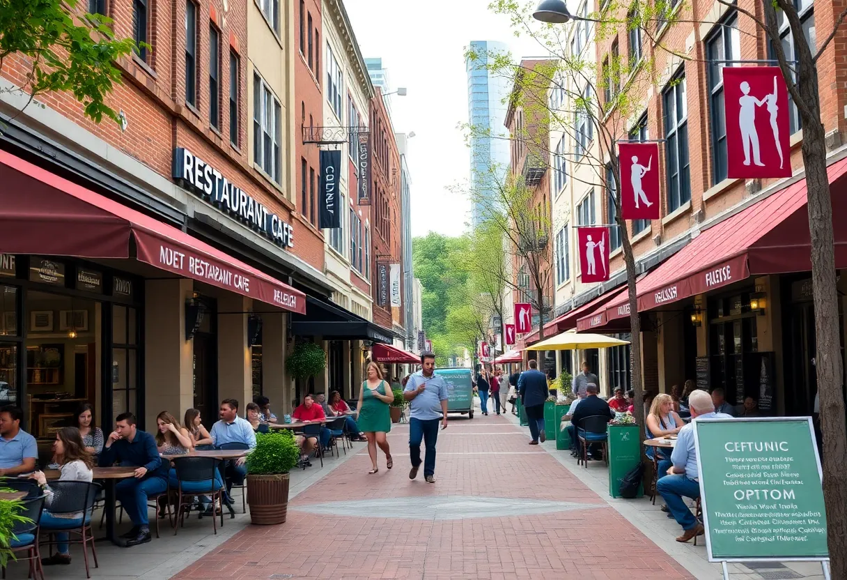 Street scene in Raleigh featuring new restaurants and outdoor cafes