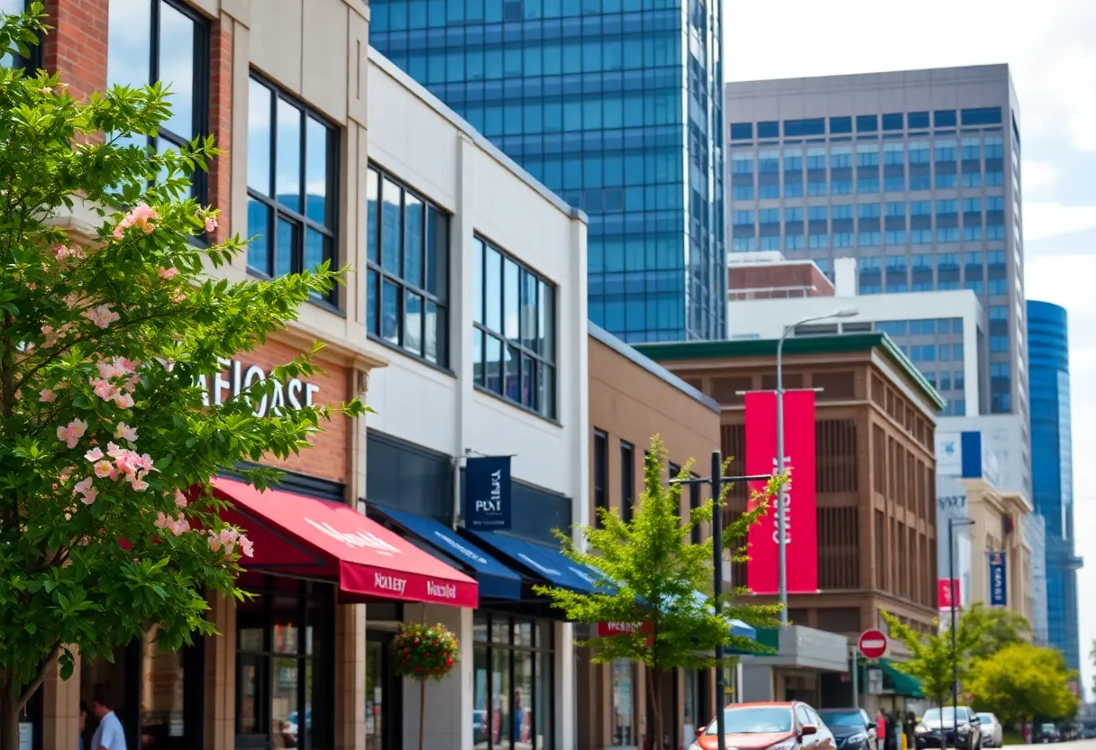 Cityscape of Raleigh with local businesses