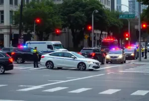 Police and emergency responders at a car crash scene in Raleigh